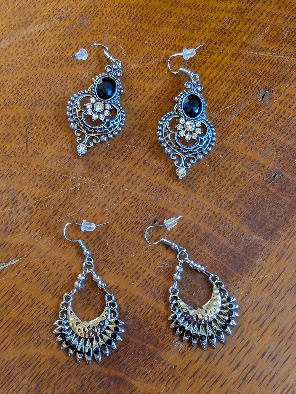 Silver-Tone Black Crystal Dangle Earrings - Elegant Women's Jewelry
